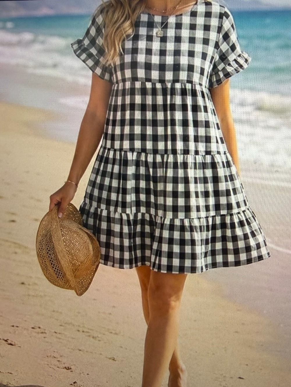 Black and White Gingham Tiered Flowy Dress - NWOT- Size - S